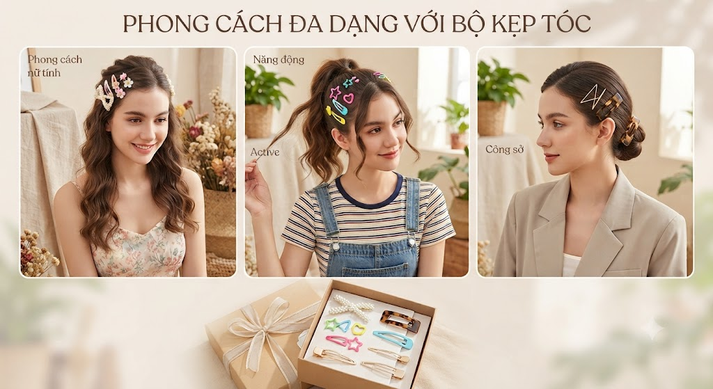 Cách phối set kẹp tóc với nhiều phong cách khác nhau