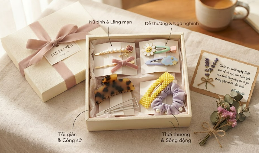 Cách chọn set kẹp tóc quà tặng bạn gái phù hợp